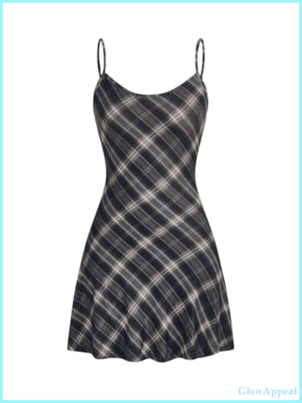 Plaid Spaghetti Strap Cami Dress Sleeveless Flared Hem Mini